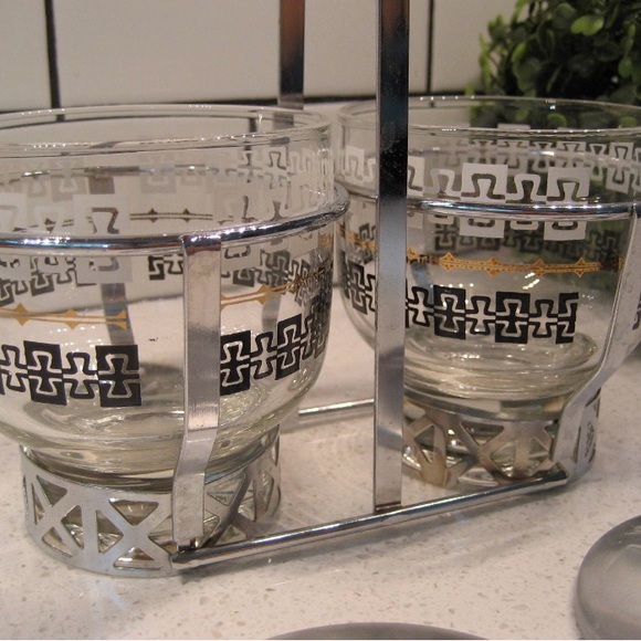 Vintage Libbey Silver, Black & Gold Glass Condiment Set - Picture 2 of 5